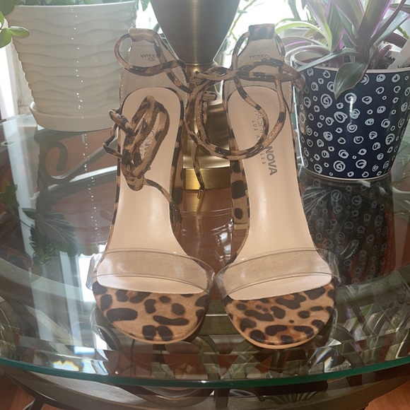 Leopard Print Ankle Wrap Dress Sandals - Picture 2 of 3